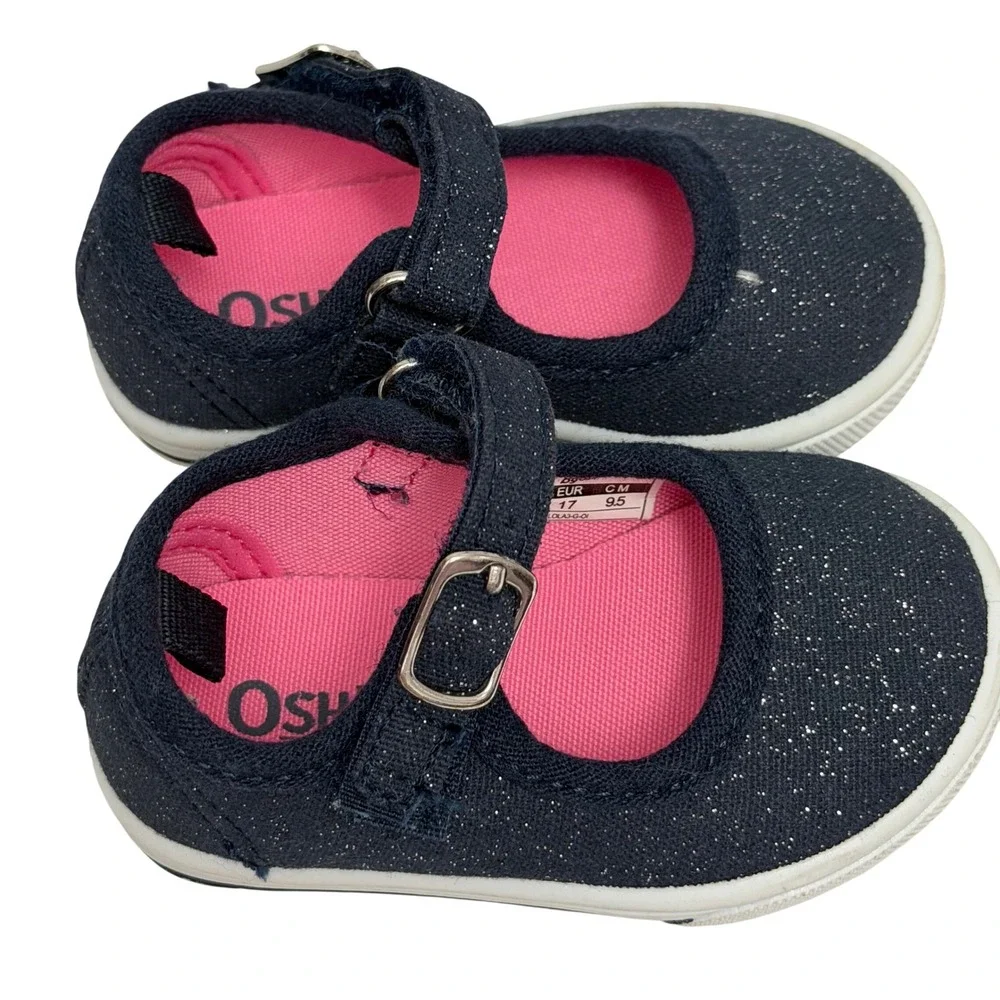 OshKosh Bgosh Girls Navy Blue Glitter Mary Jane Sneakers Shoes Size 2 Toddler